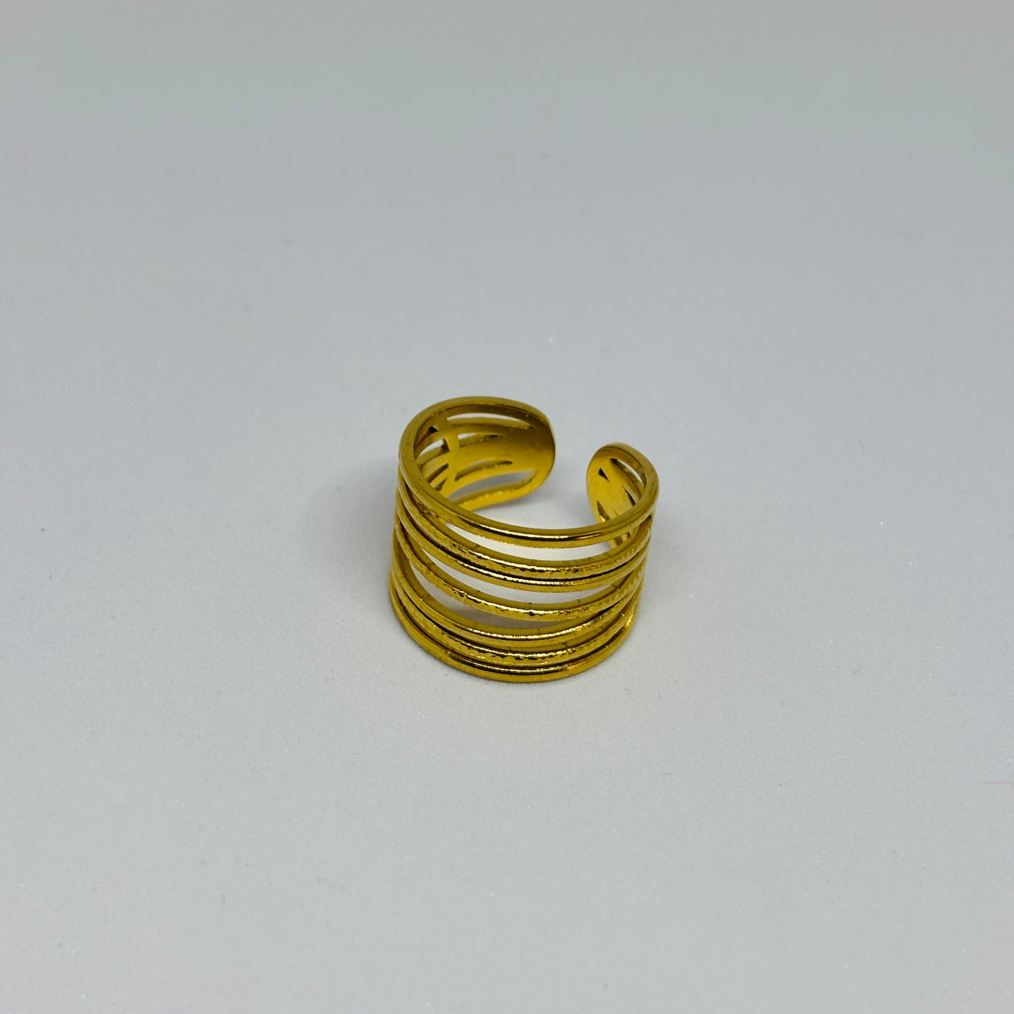 Gold-Tone Wide Multi-Line Adjustable Ring – Stainless Steel, Tarnish-Free, Waterproof, Hypoallergenic