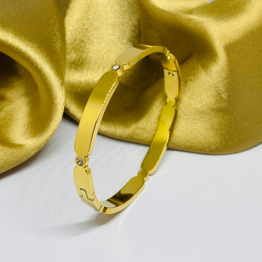 Hembu Jewelry Gold-Tone Block Pattern Crystal Bracelet – Tarnish-Free, Waterproof Stainless Steel, Hypoallergenic