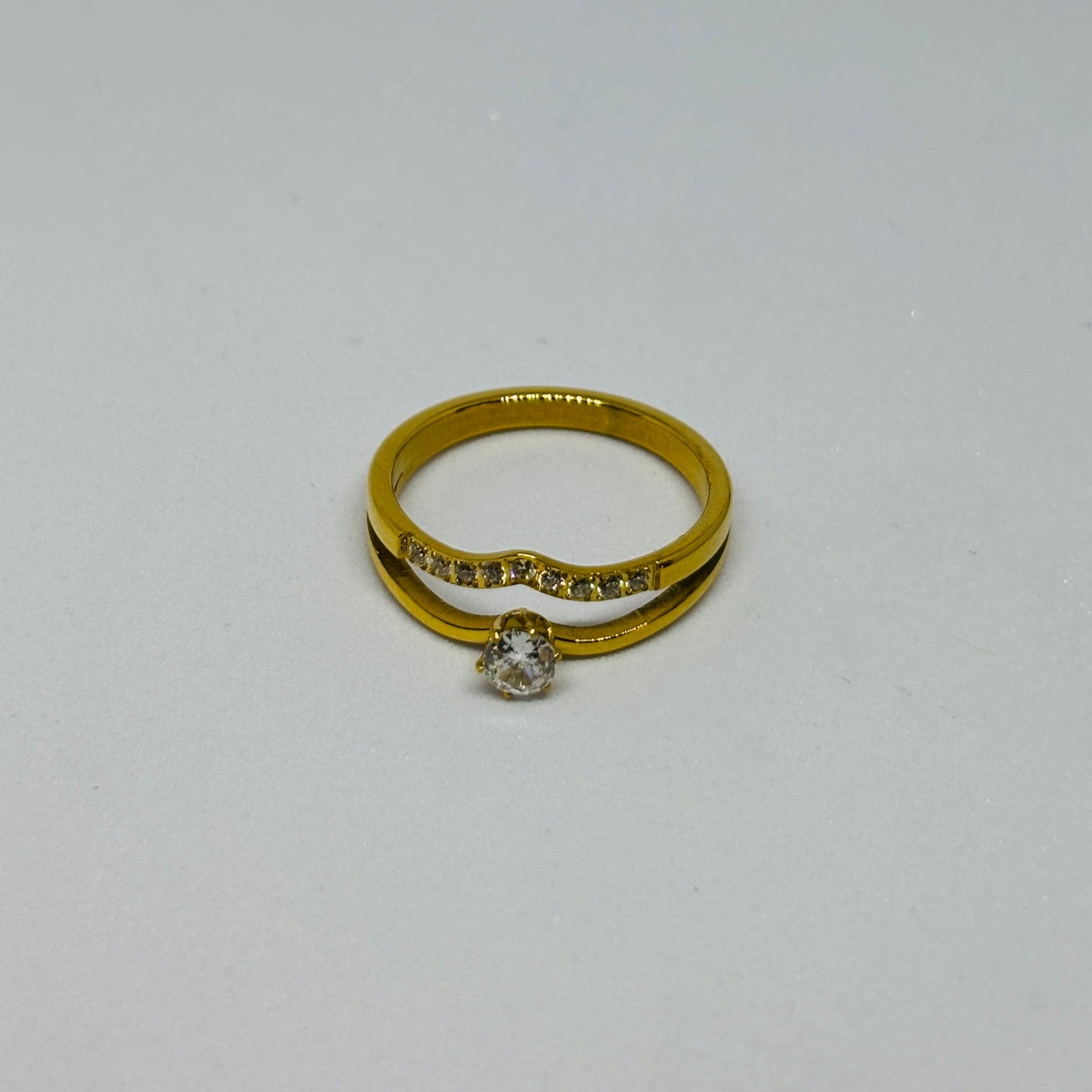 Double Line Crystal Ring – Gold-Tone, Stainless Steel, Tarnish-Free, Waterproof, Hypoallergenic