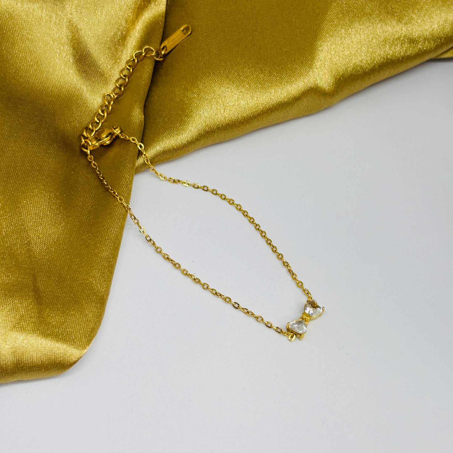 Hembu Jewelry Gold-Tone Bow Crystal Chain Bracelet – Tarnish-Free, Waterproof Stainless Steel, Hypoallergenic