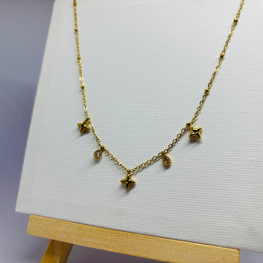 Star & Stone Necklace – Gold-Tone, Stainless Steel, Tarnish-Free, Waterproof, Hypoallergenic