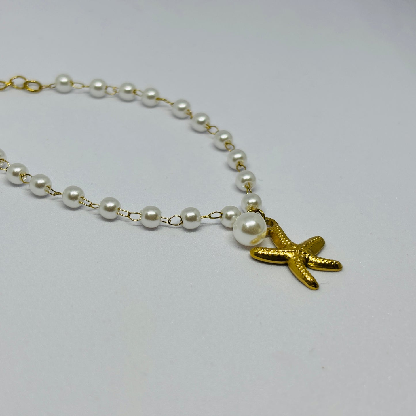 Pearl Chain Bracelet with Star & Pearl Charm – Gold-Tone, Stainless Steel, Tarnish-Free, Waterproof, Hypoallergenic