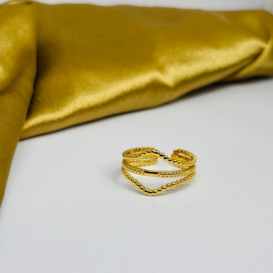 Triple Line Ring – Gold-Tone, Stainless Steel, Tarnish-Free, Waterproof, Hypoallergenic