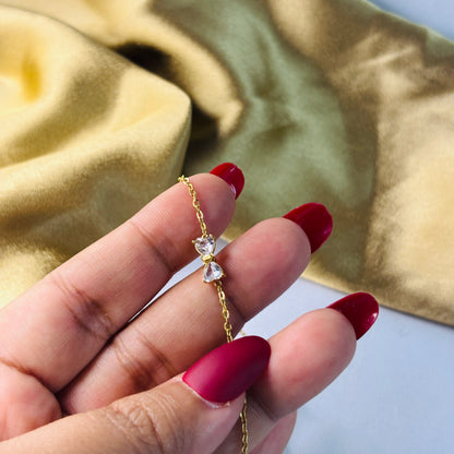 Hembu Jewelry Gold-Tone Bow Crystal Chain Bracelet – Tarnish-Free, Waterproof Stainless Steel, Hypoallergenic