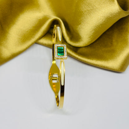 Hembu Jewelry Classic Gold-Tone Greenstone Crystal Bracelet – Tarnish-Free, Waterproof Stainless Steel, Hypoallergenic