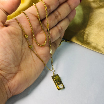 Hembu Jewelry Gold-Tone Double Layer Flower Pot Necklace – Tarnish-Free, Waterproof Stainless Steel, Hypoallergenic Jewelry