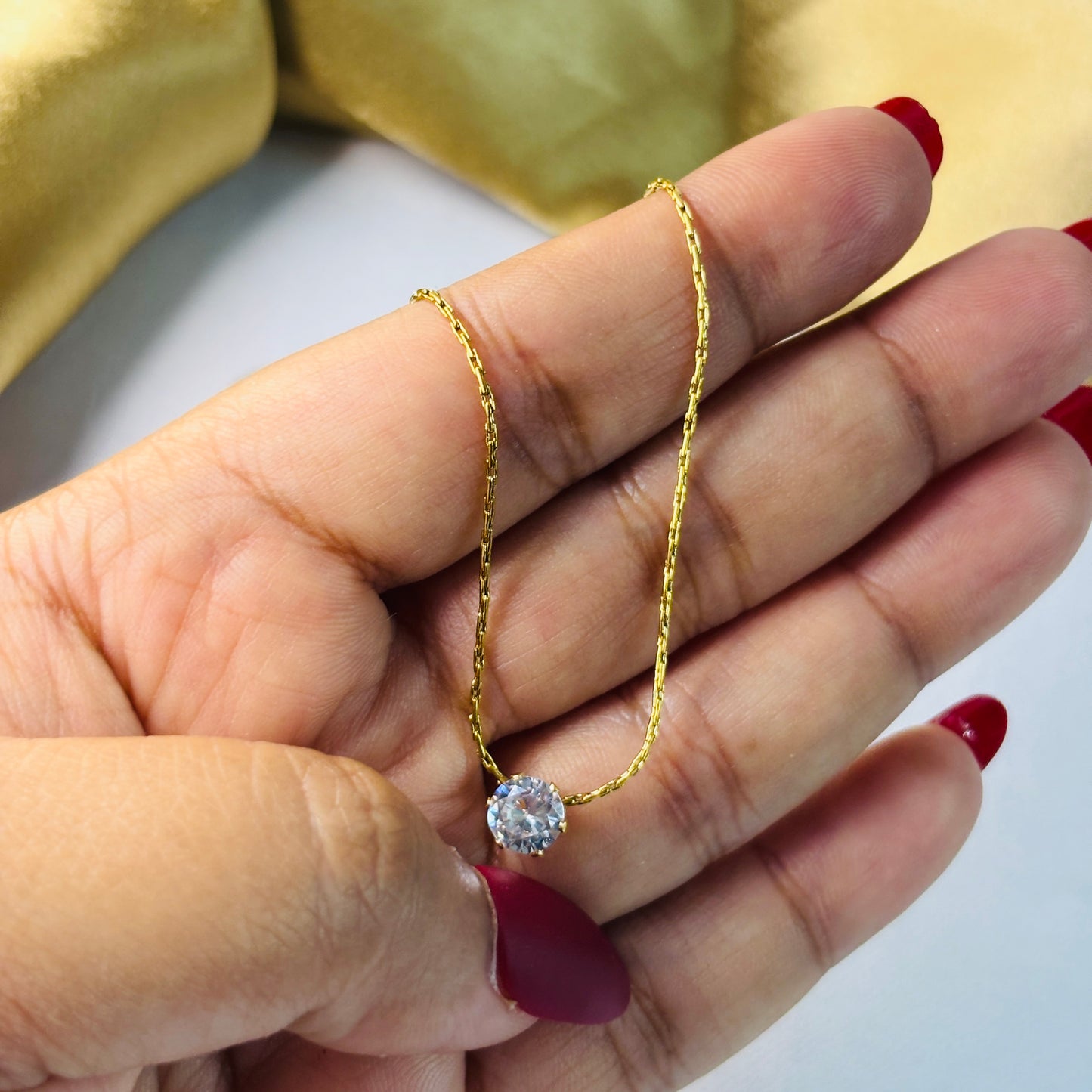 Hembu Jewelry Gold-Tone Small Clear Stone Pendant Necklace – Tarnish-Free, Waterproof Stainless Steel, Hypoallergenic Jewelry