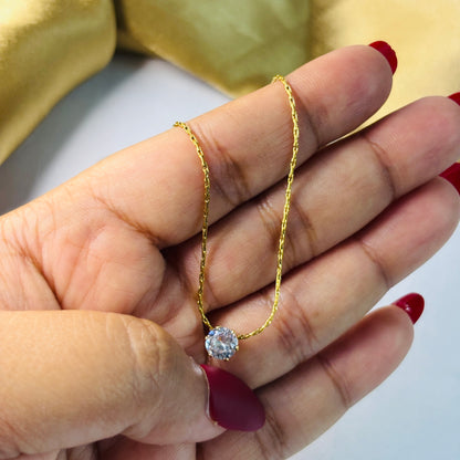 Hembu Jewelry Gold-Tone Small Clear Stone Pendant Necklace – Tarnish-Free, Waterproof Stainless Steel, Hypoallergenic Jewelry