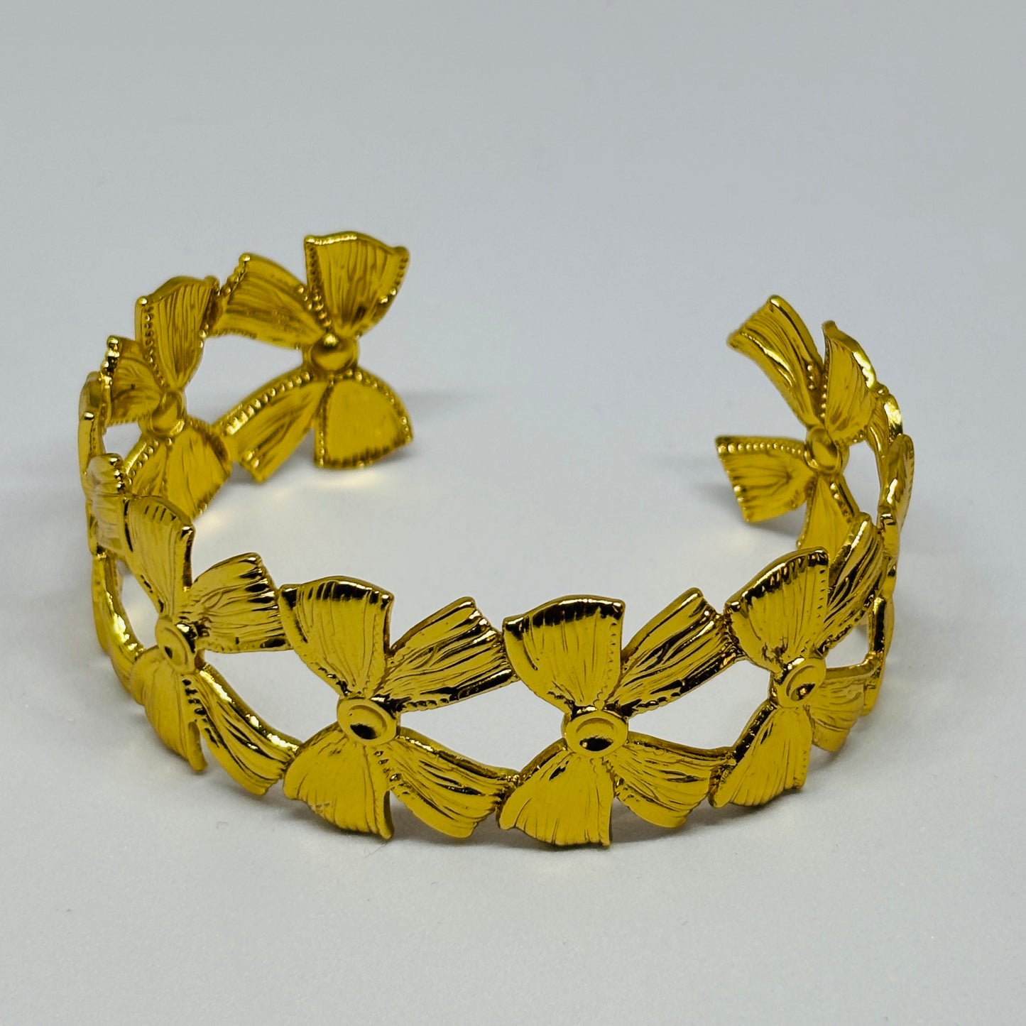 Bow Open Cuff Bracelet – Gold-Tone, Stainless Steel, Tarnish-Free, Waterproof, Hypoallergenic