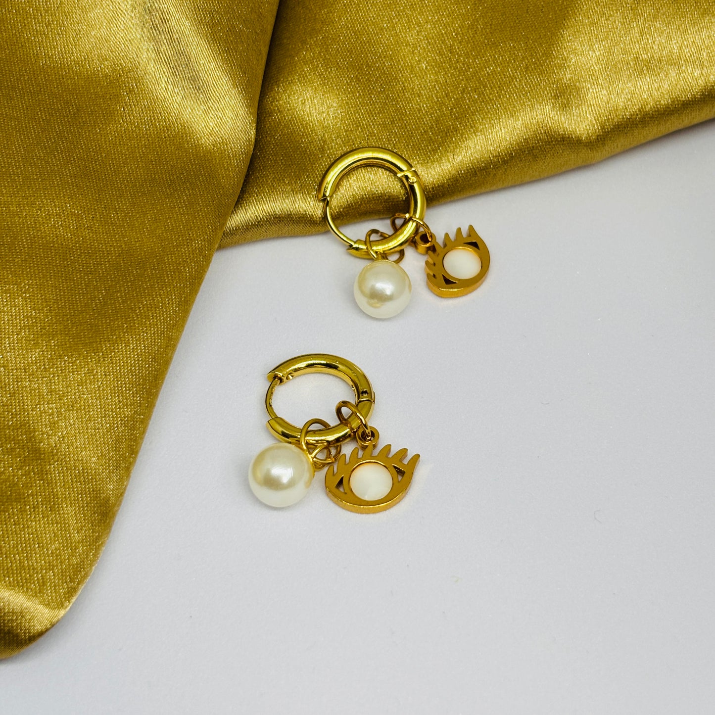 Eye and Pearl Earrings – Gold-Tone, Stainless Steel, Tarnish-Free, Waterproof, Hypoallergenic