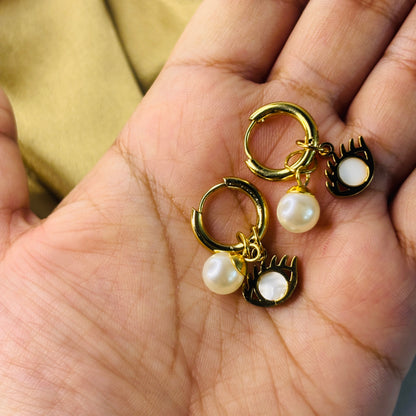 Eye and Pearl Earrings – Gold-Tone, Stainless Steel, Tarnish-Free, Waterproof, Hypoallergenic