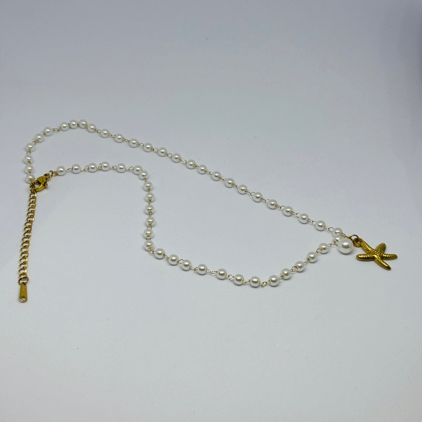 Pearl Chain with Star & Pearl Pendant – Gold-Tone, Stainless Steel, Tarnish-Free, Waterproof, Hypoallergenic