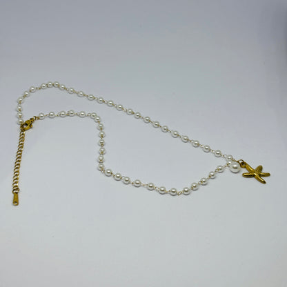Pearl Chain with Star & Pearl Pendant – Gold-Tone, Stainless Steel, Tarnish-Free, Waterproof, Hypoallergenic