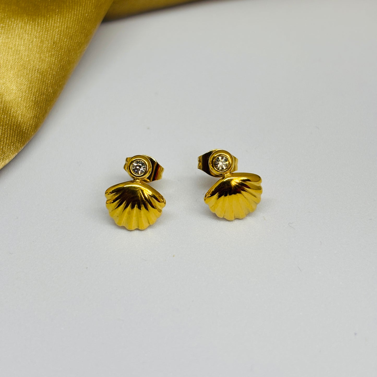 Mini Shell & Stone Earrings – Gold-Tone, Stainless Steel, Tarnish-Free, Waterproof, Hypoallergenic