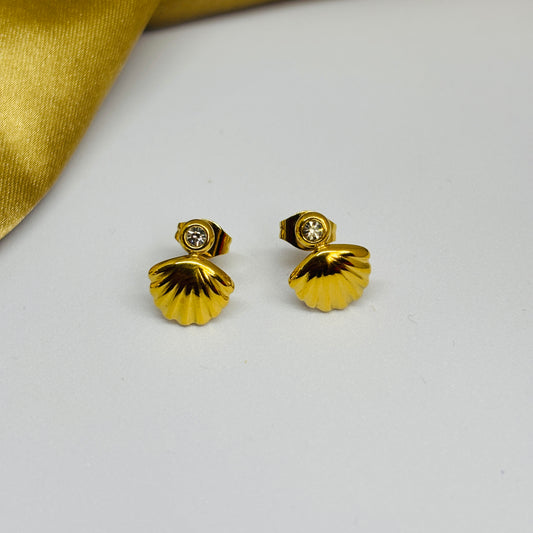 Mini Shell & Stone Earrings – Gold-Tone, Stainless Steel, Tarnish-Free, Waterproof, Hypoallergenic