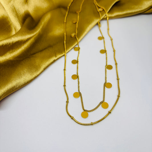 Double Layer Mini Circles Necklace – Gold-Tone, Stainless Steel, Tarnish-Free, Waterproof, Hypoallergenic