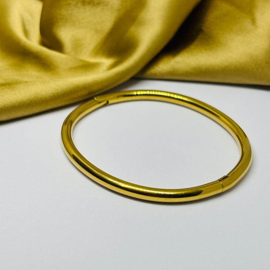 Hembu Jewelry Classic Gold-Tone Plain Bangle – Tarnish-Free, Waterproof Stainless Steel, Hypoallergenic
