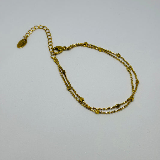 Double Layer Plain Bracelet – Gold-Tone, Stainless Steel, Tarnish-Free, Waterproof, Hypoallergenic