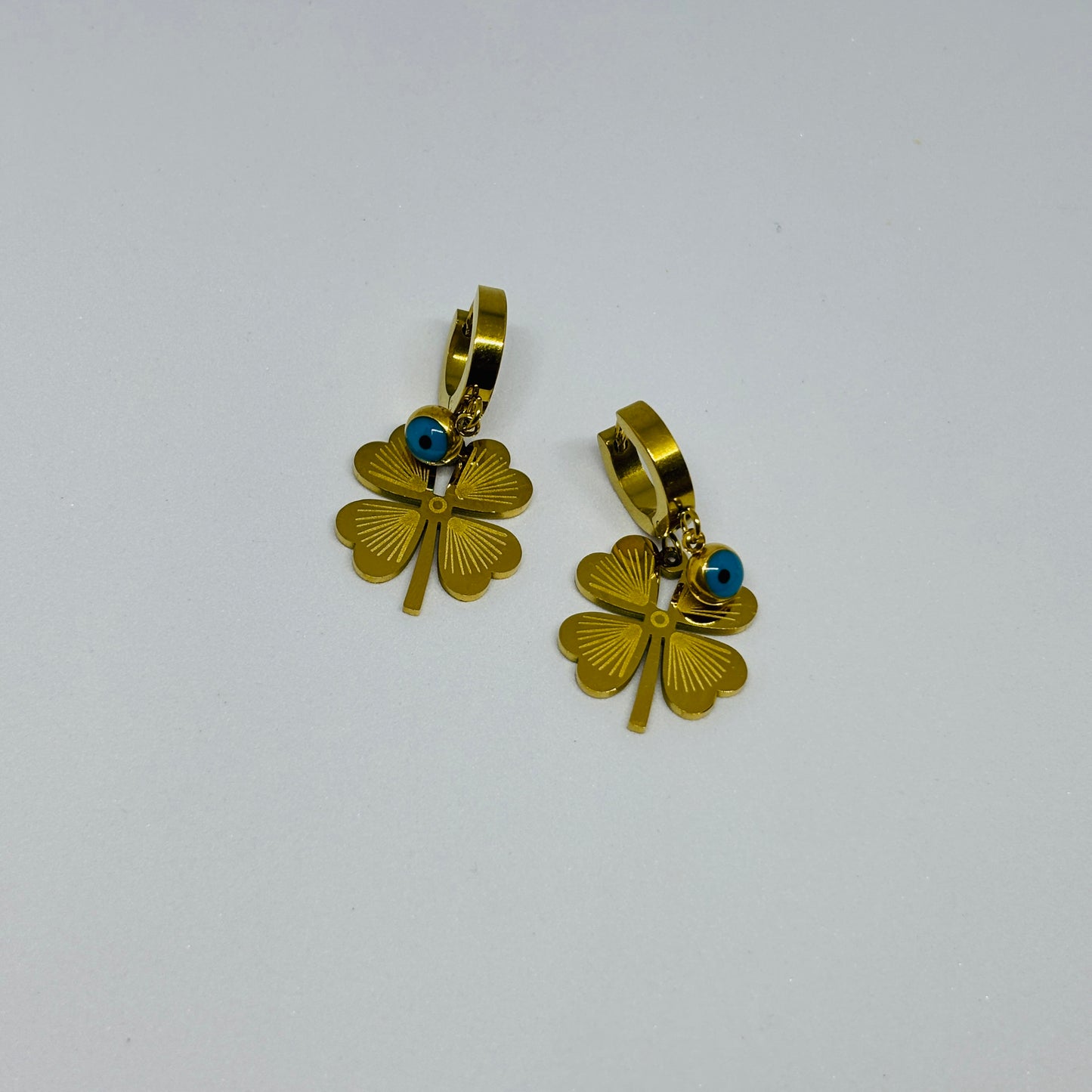 Evil Eye & Flower Charm Earrings – Gold-Tone, Stainless Steel, Tarnish-Free, Waterproof, Hypoallergenic