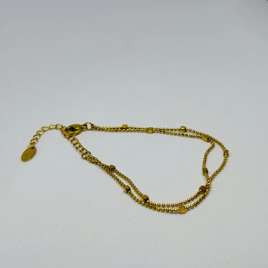 Double Layer Plain Bracelet – Gold-Tone, Stainless Steel, Tarnish-Free, Waterproof, Hypoallergenic