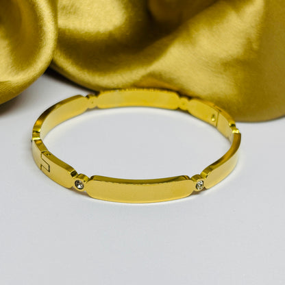Hembu Jewelry Gold-Tone Block Pattern Crystal Bracelet – Tarnish-Free, Waterproof Stainless Steel, Hypoallergenic