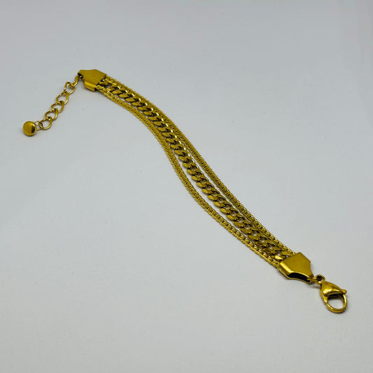Unisex 3-Layer Chain Bracelet – Gold-Tone, Stainless Steel, Tarnish-Free, Waterproof, Hypoallergenic