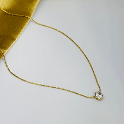 Hembu Jewelry Gold-Tone Small Clear Stone Pendant Necklace – Tarnish-Free, Waterproof Stainless Steel, Hypoallergenic Jewelry