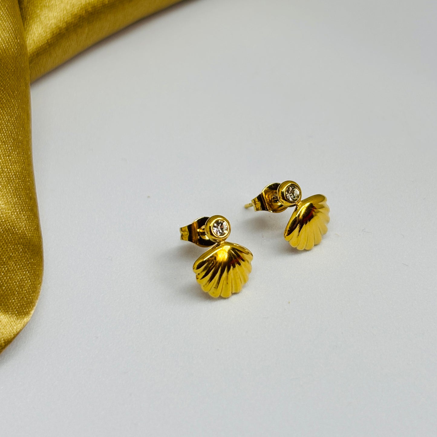 Mini Shell & Stone Earrings – Gold-Tone, Stainless Steel, Tarnish-Free, Waterproof, Hypoallergenic