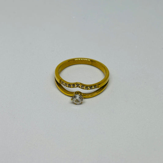 Double Line Crystal Ring – Gold-Tone, Stainless Steel, Tarnish-Free, Waterproof, Hypoallergenic