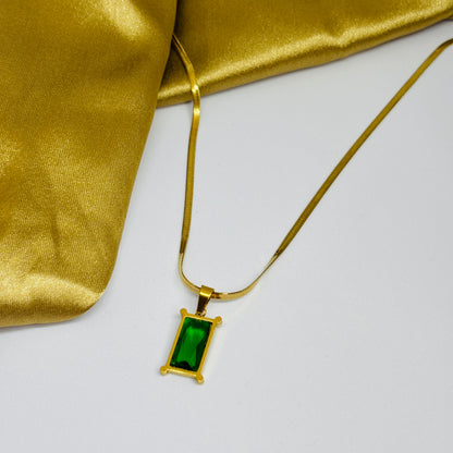 Hembu Jewelry Gold-Tone Green Stone Pendant Necklace – Tarnish-Free, Waterproof Stainless Steel, Hypoallergenic Jewelry