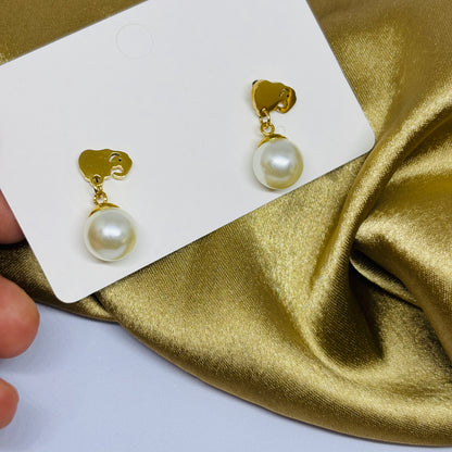 Elephant & Pearl Drop Earrings - Gold-Tone, Stainless Steel, Tarnish-Free, Waterproof, Hypoallergenic