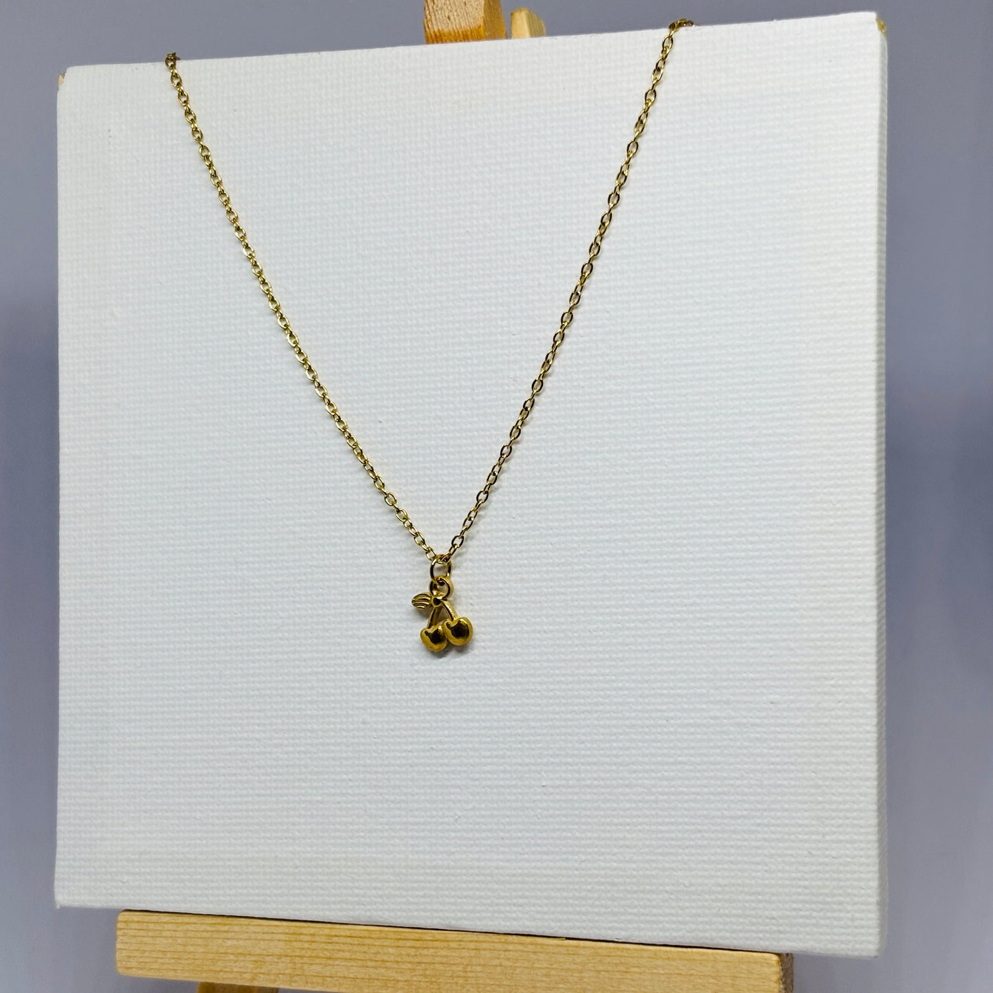 Cherry Pendant Necklace – Gold-Tone, Stainless Steel, Tarnish-Free, Waterproof, Hypoallergenic