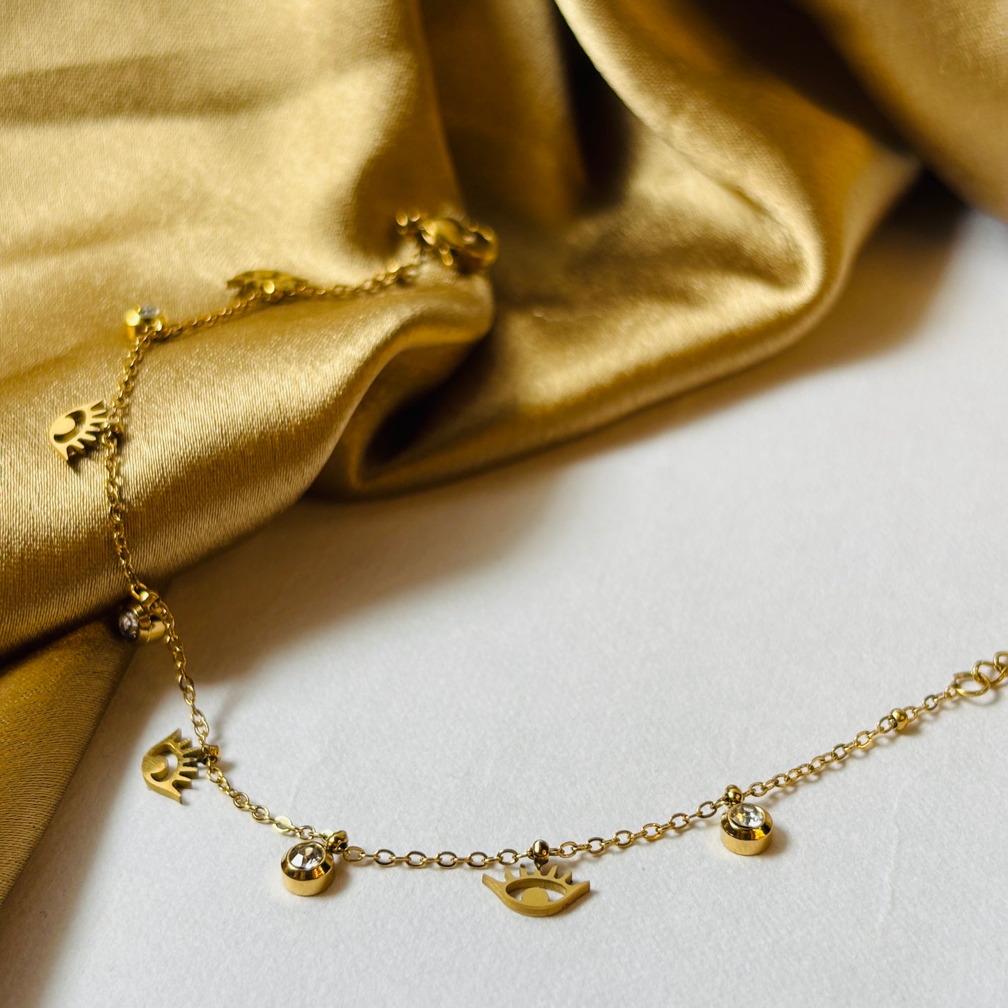 Hembu Jewelry Minimalist Chain Bracelet – Evil Eye Design, Tarnish-Free, Waterproof Stainless Steel, Hypoallergenic Jewelry